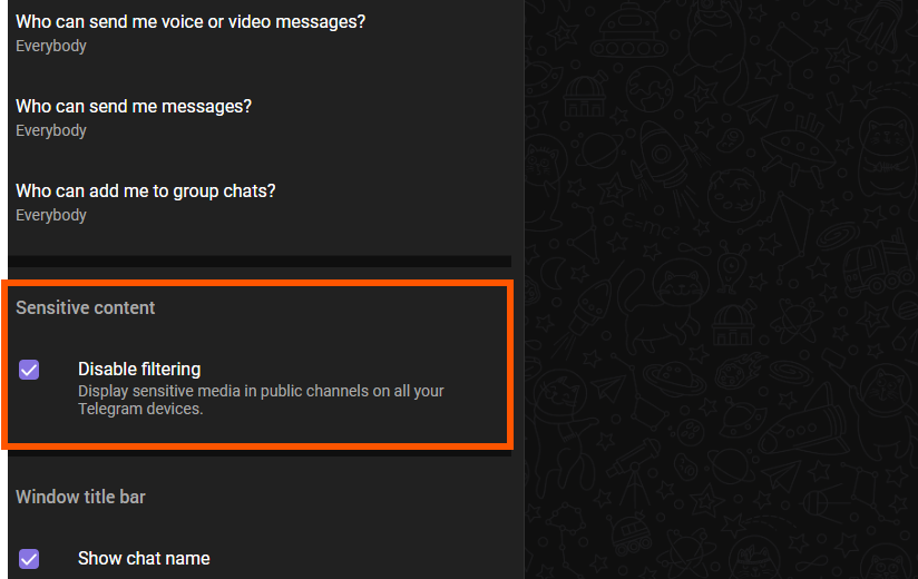 Sensitive Content Settings - Telegram - The Bator Blog